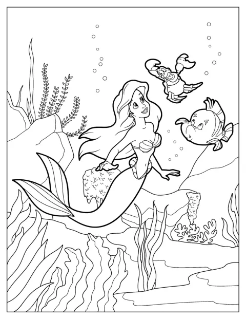 A Pequena Sereia aparece numa ilustração com muitos pormenores.