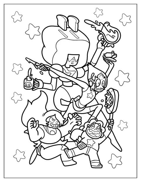 Steven äter frukost med Pearl, Garnet och Amethyst.