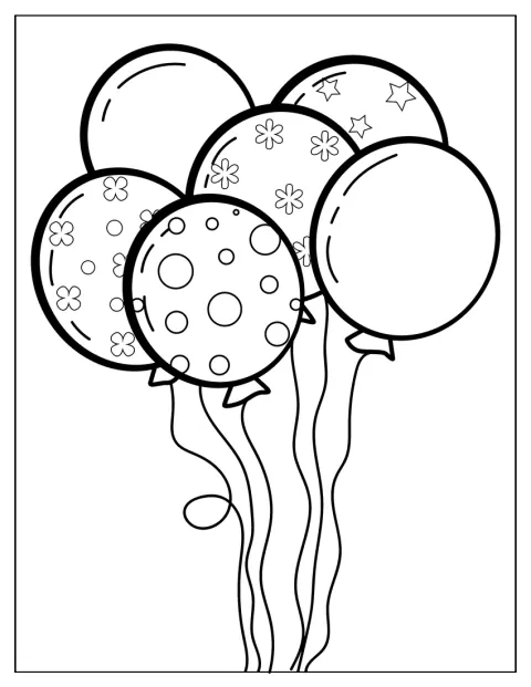 Varios globos de formas y tamaños distintos flotan juntos.