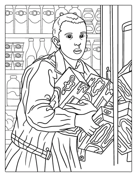Eleven sostiene un plato con sus gofres Eggo.