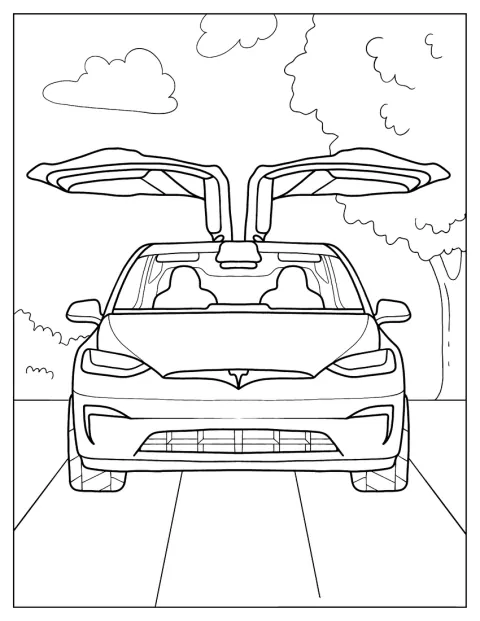 Coloring Sheet Of a Tesla Model X