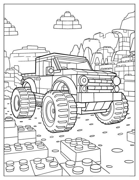 Un monster truck construido con piezas de Lego luce muchos detalles.