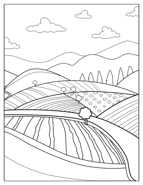 Los campos de una granja se extienden ante la vista.