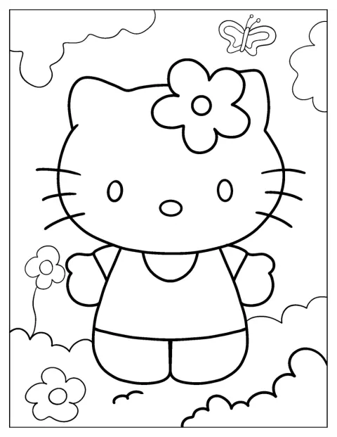Eine Blume schmückt Hello Kittys Kopf.