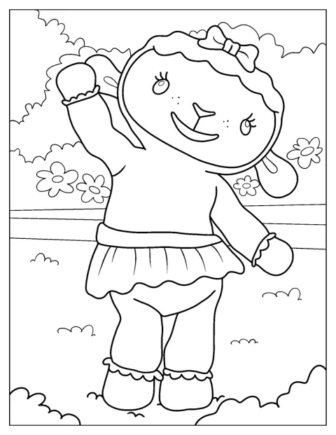 Lambie står og vinker med et smil.