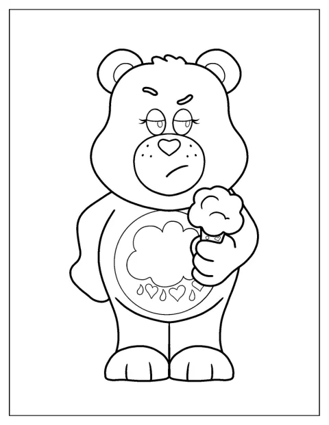 Grumpy Bear sostiene un cucurucho de helado.