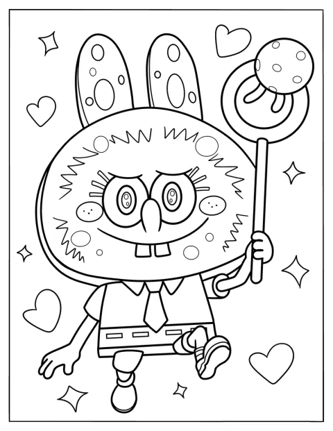 Labubu ma strój i wygląd SpongeBoba.