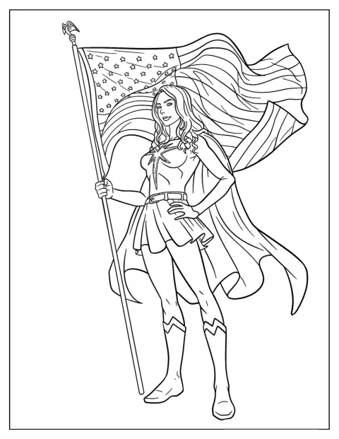 Supergirl büszkén tartja az amerikai zászlót.