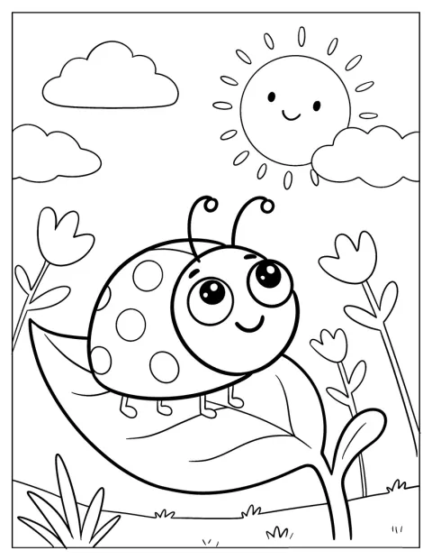 En glad lille mariehøne ser op mod solen.