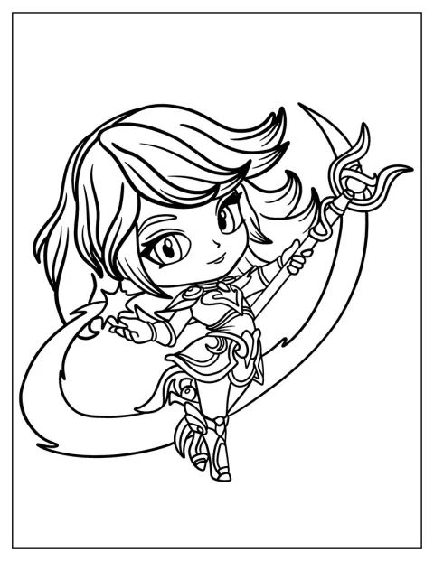 Lux sorride in versione chibi, con un aspetto tenero e stilizzato.