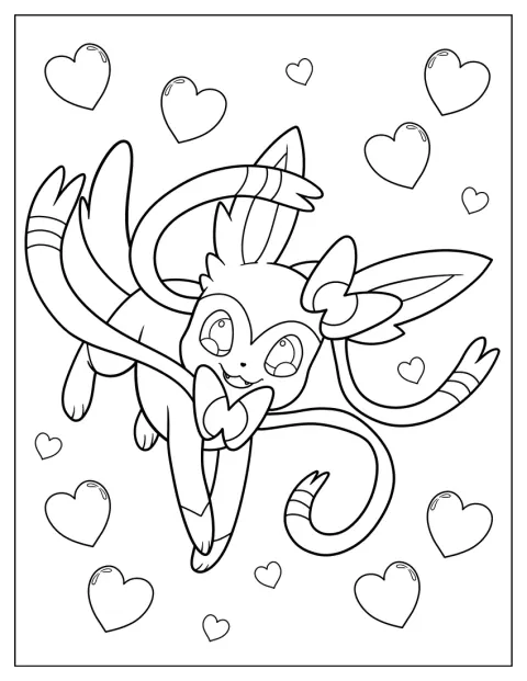 Sylveon salta alegremente con las patas en el aire.