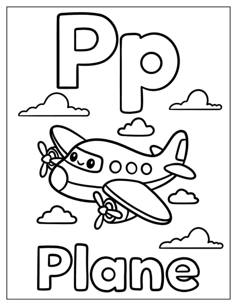 Un avión vuela por el cielo junto a la letra P.