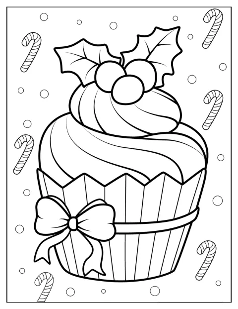 Een cupcake is versierd met een lint en maretak.