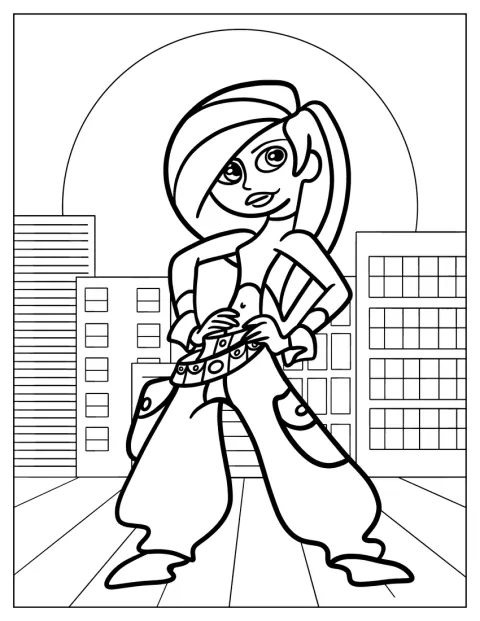 Kim Possible staat in een stadsomgeving.