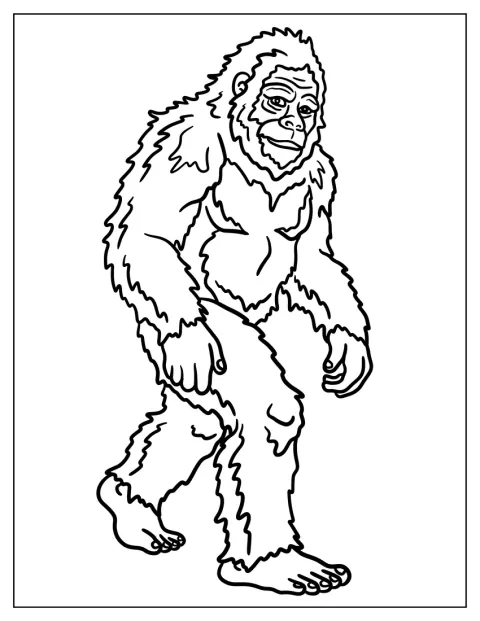 Un contorno semplice raffigura Bigfoot mentre sorride.