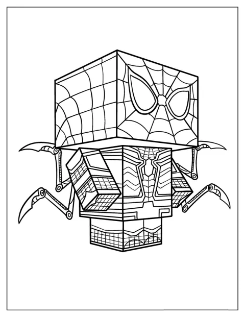 Hranatá figurka Lego BrickHeadz Iron Spider má roztažená mechanická klepeta.