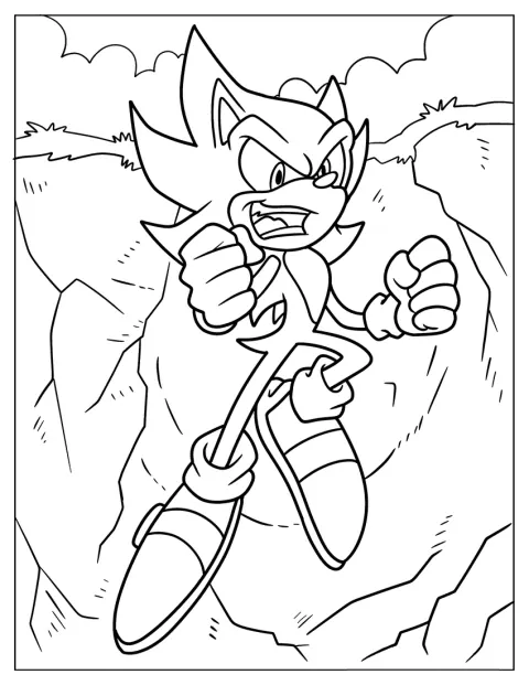 Lachend springt Super Sonic door de lucht.