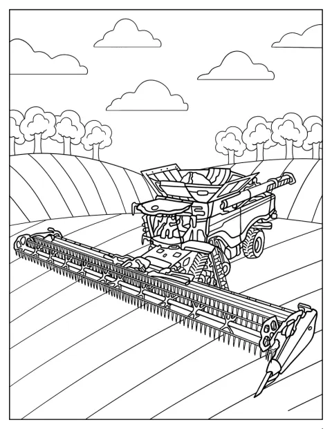 Egy John Deere kombájn látható oldalnézetből.