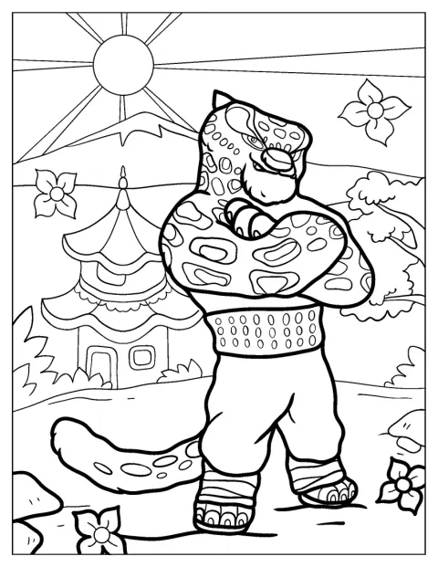 Tai Lung z Kung Fu Pandy stojí v bojovém postoji.