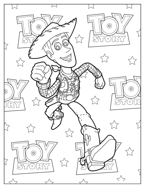 Woody løper i cowboyantrekk, som på en Toy Story-plakat.