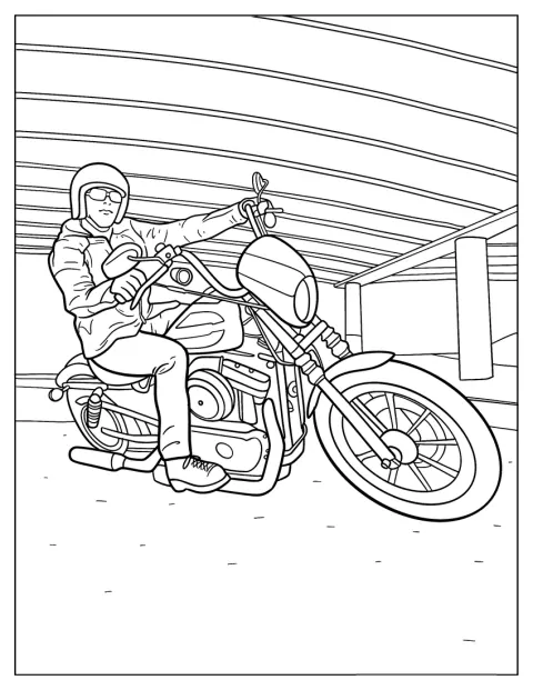 En mann kjører en vintage Harley Davidson-motorsykkel.