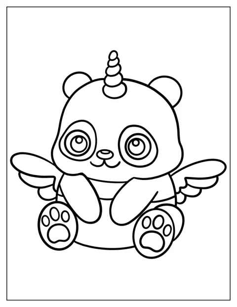 Cute Panda Unicorn Coloring Page With Wings For Preschoolers