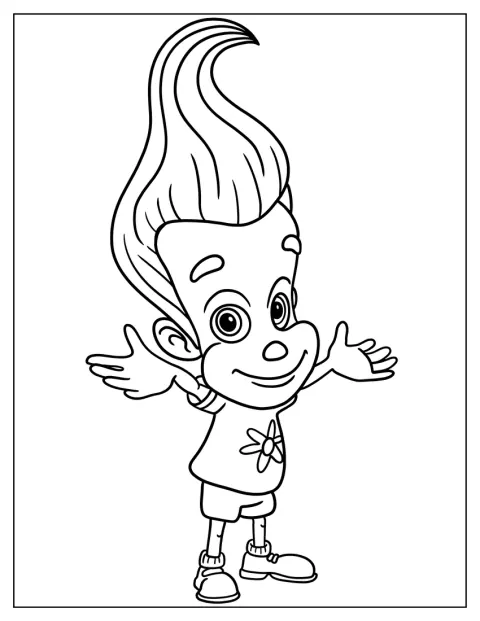 Jimmy Neutron je zobrazen v jednoduché kresbě.