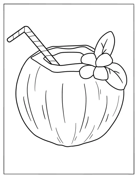 Una flor decora una bebida de coco refrescante.
