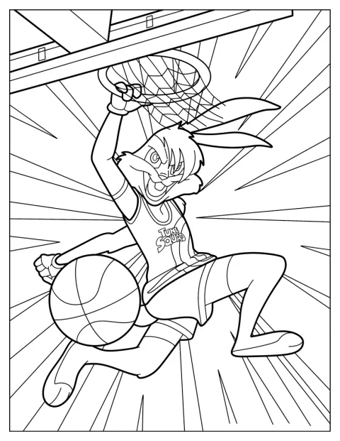 Lola Bunny salta para encestar el balón con un mate.