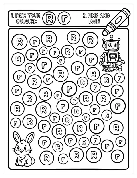 Rの文字を好きな色で塗るワークシートです。