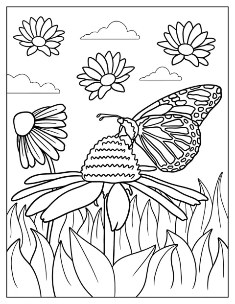 Motyl spija nektar z kwiatu.