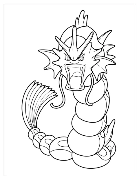 De eenvoudige contouren tonen Gyarados met zijn lange, kronkelende lichaam.