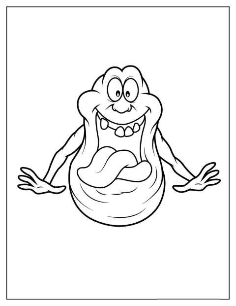 Slimer lächelt als niedliches Kawaii-Geisterwesen.