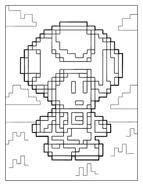 Een gepixelde Toad doet denken aan klassieke videogames.