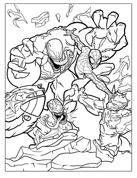 Spider-Man et Venom se font face dans une illustration riche en détails.