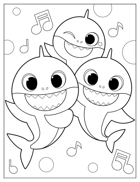 Baby Shark With Daddy And Mommy Shark Coloring In