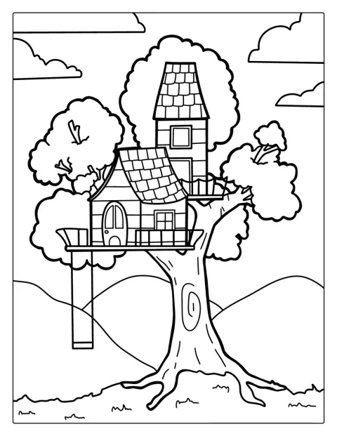 Magical Tree House For Coloring