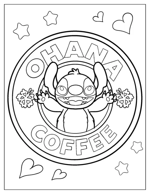 Stitch figure au centre du logo Ohana Coffee.