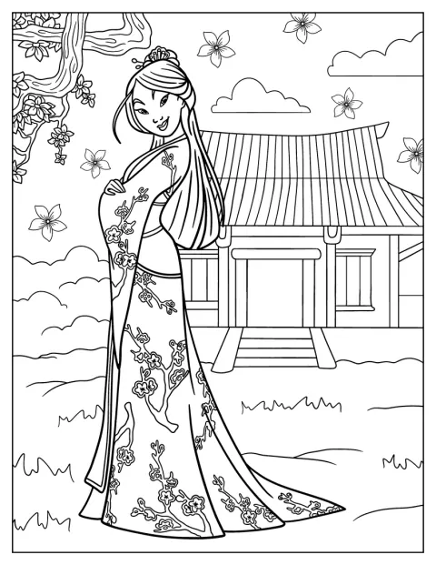Mulan står bland blommorna i sin trädgård.