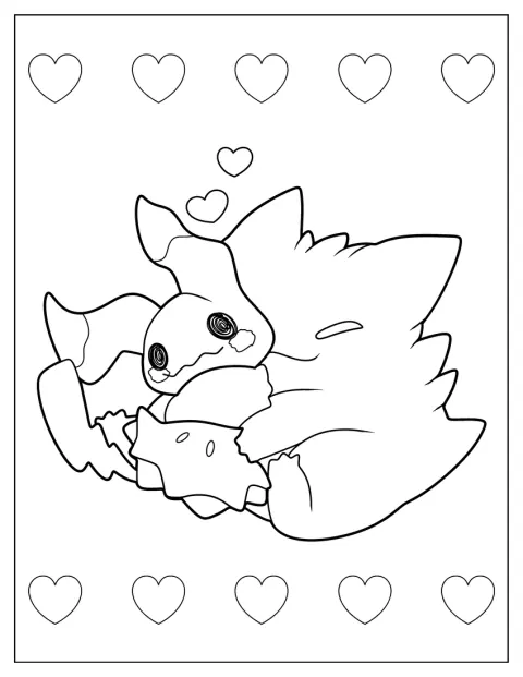 Gengar krammer Mimikyu i en sød kawaii-scene.