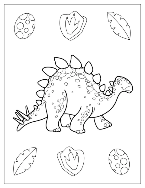 Kreslený Stegosaurus stojí s deskami na hřbetě.
