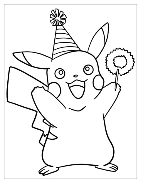 Pikachu har festhat på og holder stjernekastere til nytår.