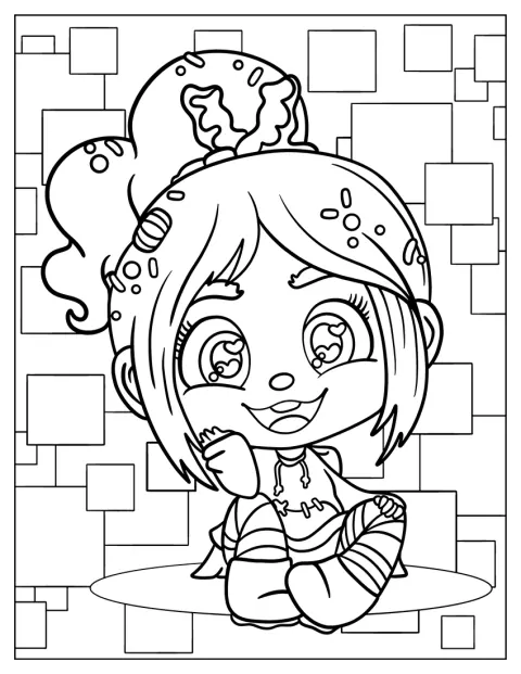 Vanellope aparece con aspecto chibi y una expresión alegre.