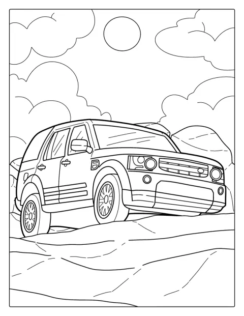 Land Rover -maastoauto näkyy kuvassa edestä ja sivulta.