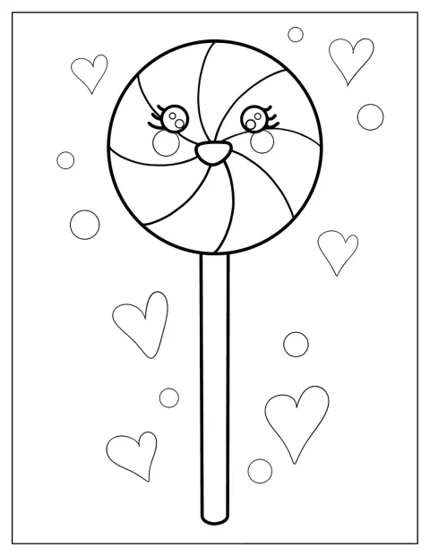 Een schattige lolly in kawaiistijl staat centraal.