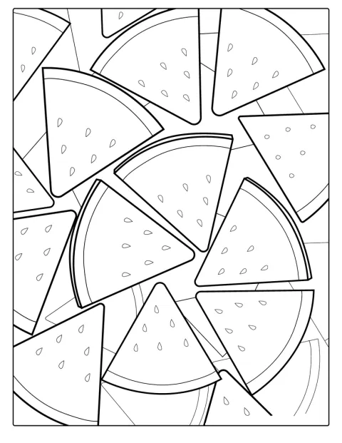 Plastry arbuza z pestkami leżą obok siebie.