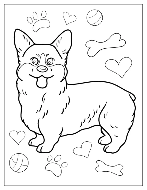 Un Corgi adulto è ritratto con contorni semplici.