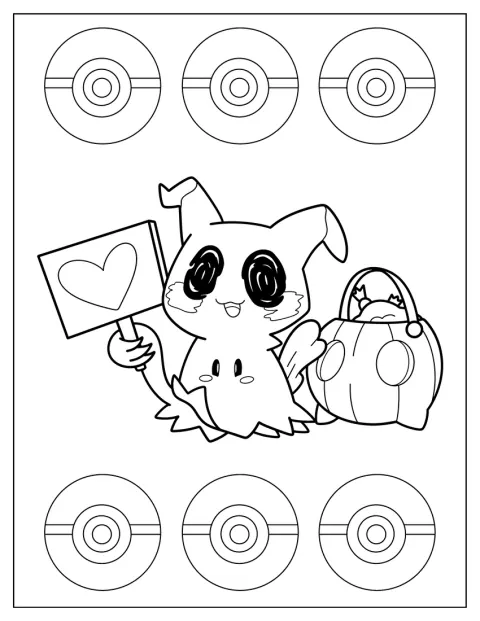 Mimikyu, in versione chibi, va in giro per Halloween a fare dolcetto o scherzetto.