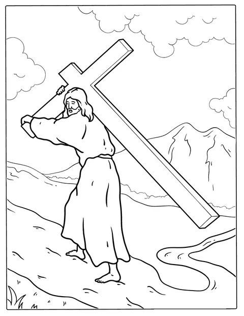 Jesus går med korset på ryggen.