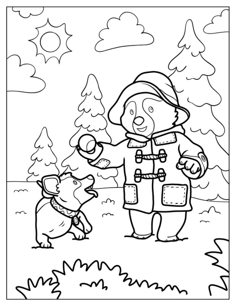 Paddington leger med en hund.